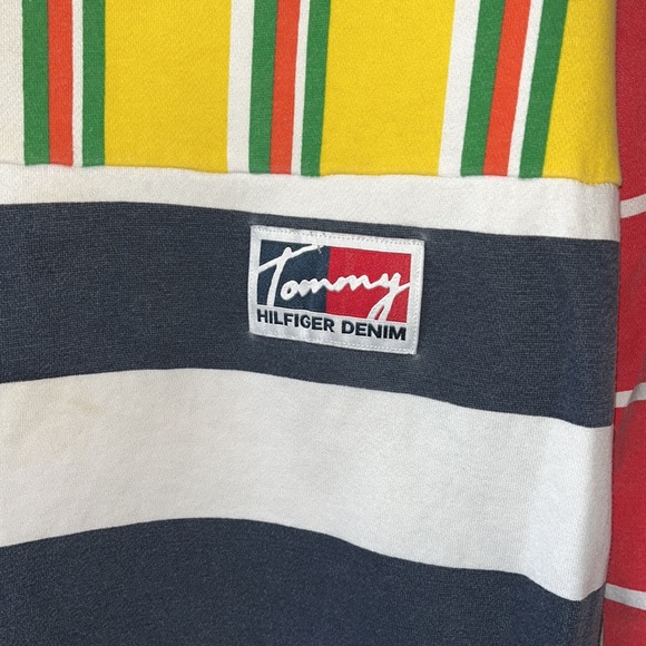 Men’s Multicolored Stripped Tommy Hilfiger Hoodie Hooded Sweatshirt - Picture 2 of 5